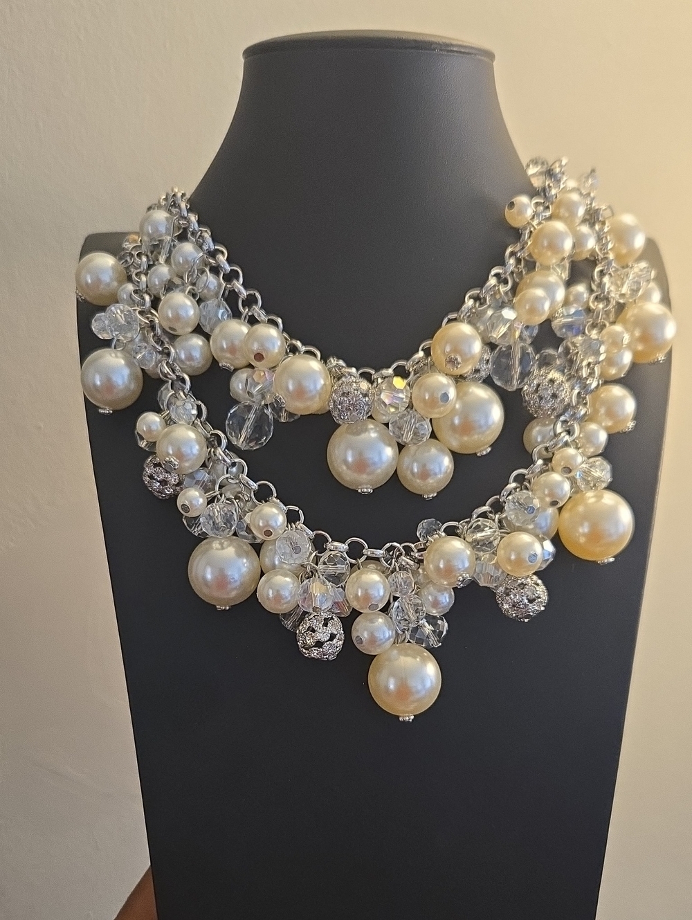 Paparazzi Silver-Tone Multi Strand Pearl & Crystal Necklace